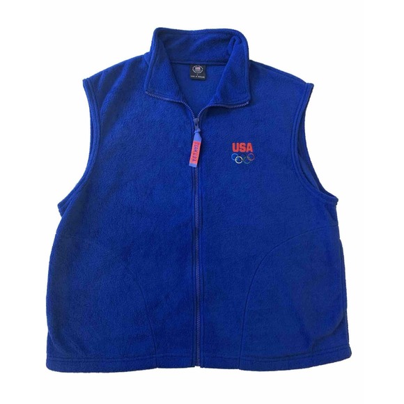 United States USA Men's Size Large Blue Fleece Vest Zip Up - Picture 2 of 7
